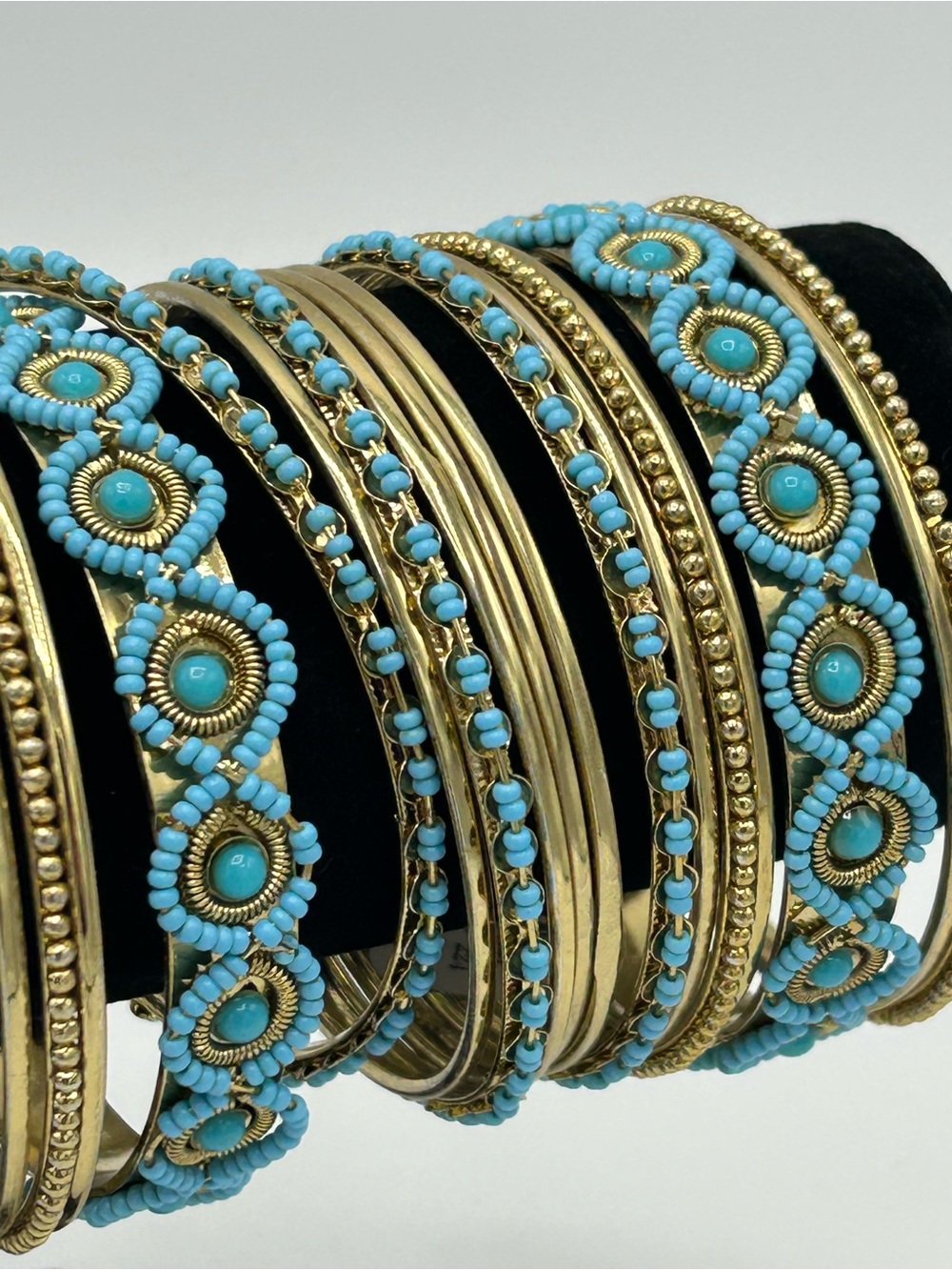 Claire's Turquoise and Gold Beaded Bangle Set - Women Jewelry